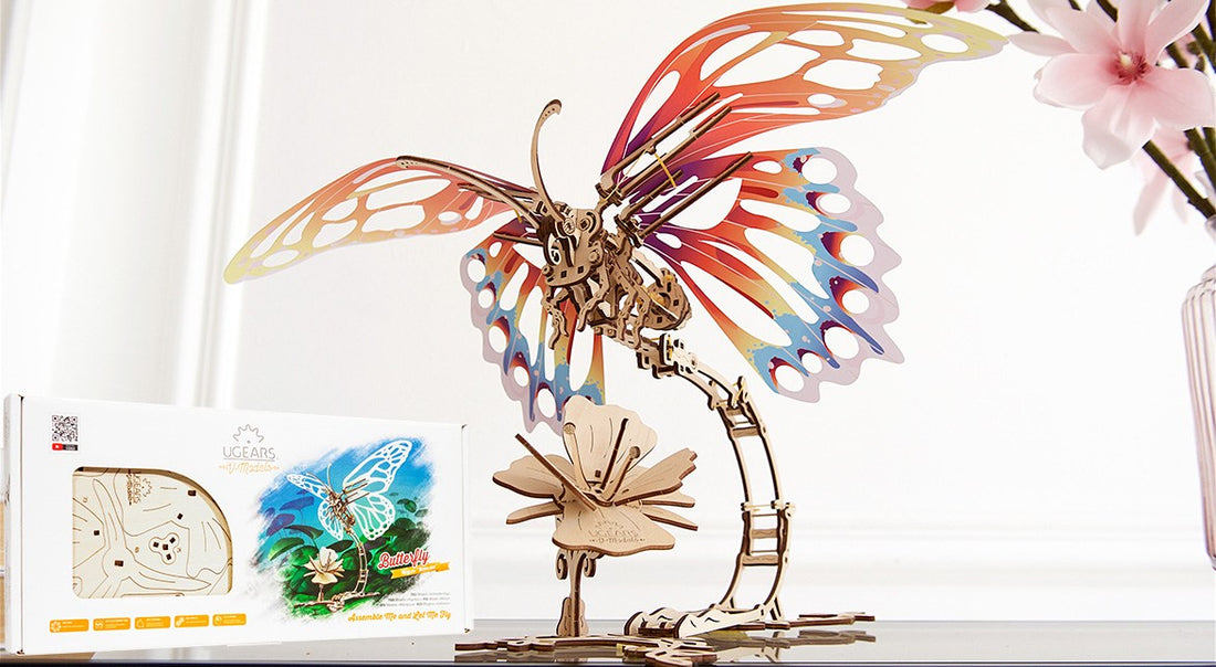 Ugears presents the Antique Wooden Box, the Butterfly Model-Automaton and the Steampunk Clock