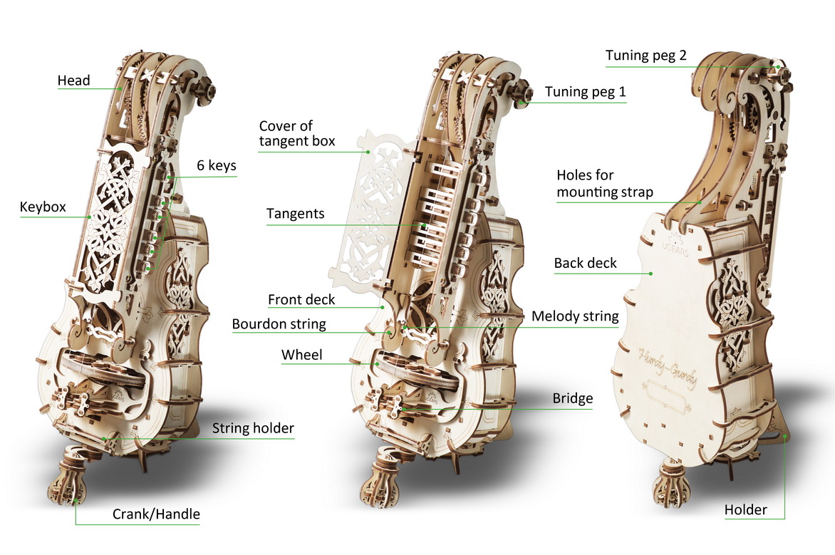 How works Hurdy-Gurdy from UGEARS